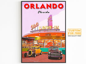 Orlando Printable Poster, Florida Theme Park Gift, Mel's Drive-In, Vintage Diner Wall Art, USA Travel Print, Retro 70s Download