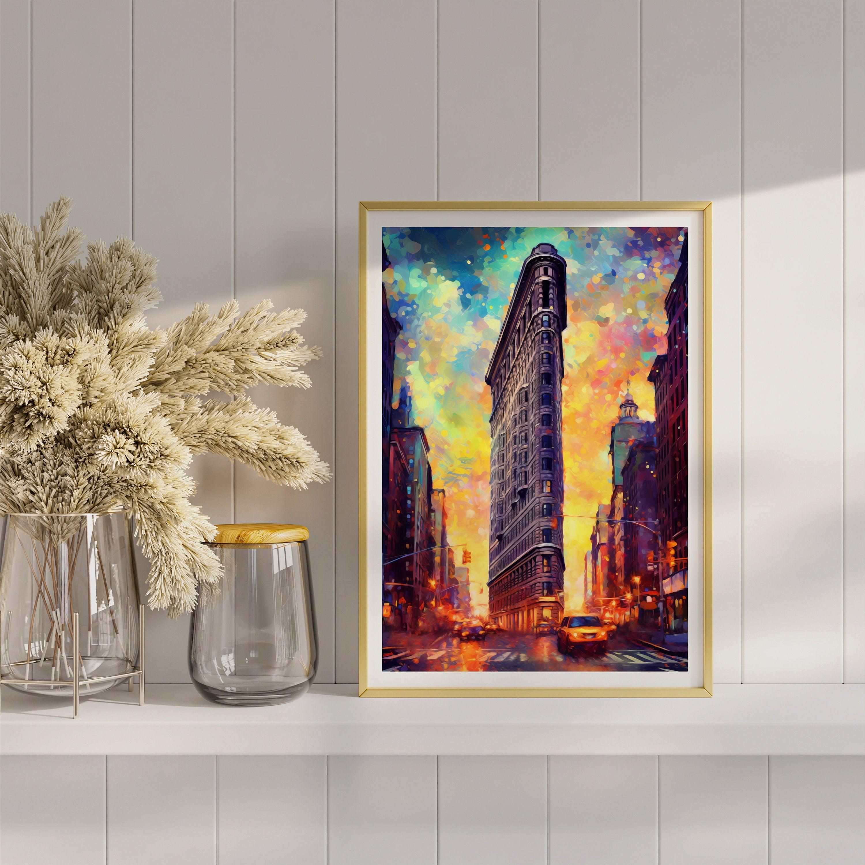 New York City Travel Poster, Pop Lights, Manhattan Colorful Wall Art, Vibrant USA Print, Handmade USA Travel Gift, NYC Oil Painting
