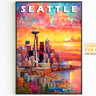 Poster di Seattle, stampa di viaggio magica, poster colorato e retrò di Washington, arte murale stampabile per viaggiatori del mondo