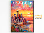 Poster di Seattle, stampa di viaggio magica, poster colorato e retrò di Washington, arte murale stampabile per viaggiatori del mondo