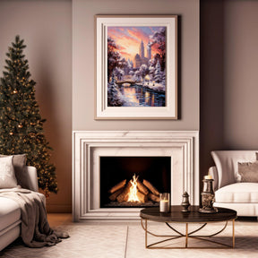 New York Winter Poster, Central Park Poster, Sunset Lights, Decor For World Traveller, Oil Painting Christmas Gift, Aesthetic Snowing