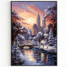 Poster invernale di New York, poster di Central Park, luci del tramonto, decorazioni per viaggiatori del mondo, regalo di Natale con dipinto a olio, nevicata estetica