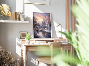 New York Winter Poster, Central Park Poster, Sunset Lights, Decor For World Traveller, Oil Painting Christmas Gift, Aesthetic Snowing